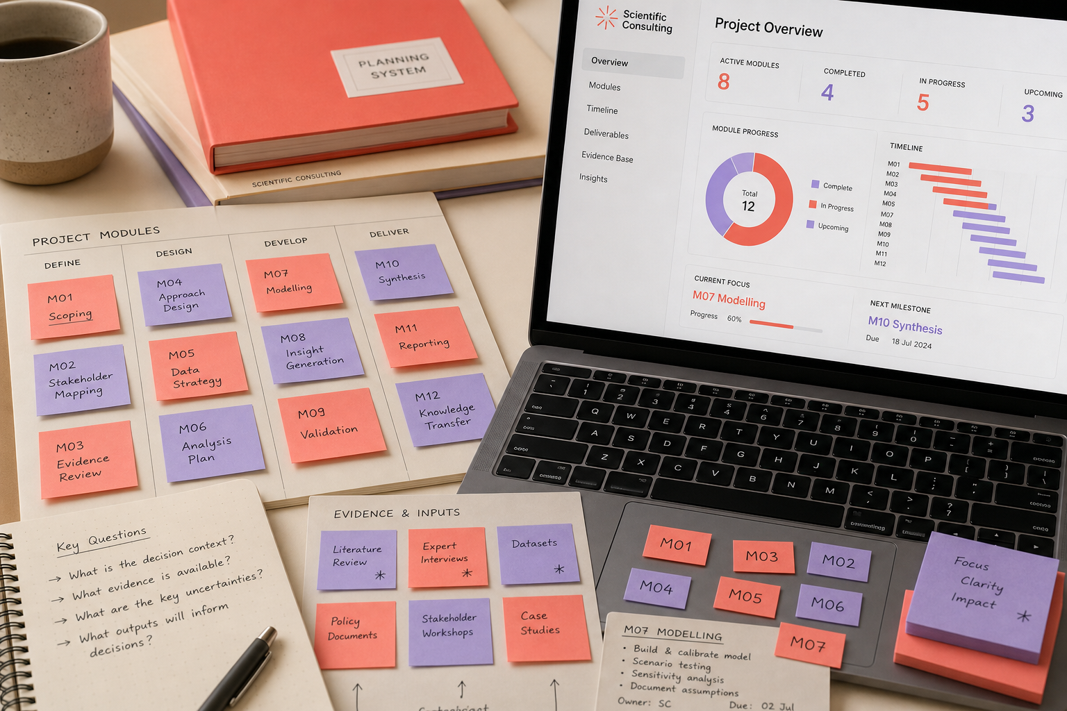 Modular planning process with colour-coded service modules